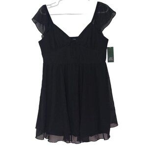 Wild Fable Black Chiffon Dress with Puff Sleeves and Empire Waist, Size L